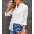 thumbnail image 4 of Blusa holgada de moda transpirable con botones y cuello vuelto de manga larga para mujer Blanco M, 4 of 7