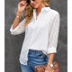 thumbnail image 4 of Blusa holgada de moda transpirable con botones y cuello vuelto de manga larga para mujer, 4 of 7