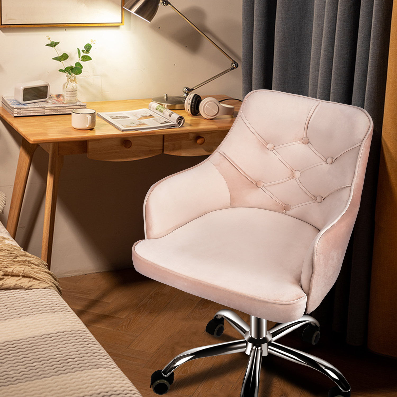Elegant Velvet Desk Chair for Girls Women Modern Swivel 
