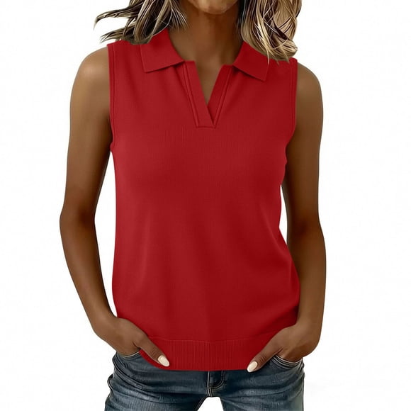 cfhntfmh Women's Sleeveless Golf Shirt Collared Tennis Shirts Summer Tank Tops Fashion Trendy Pullover Vacation Outfit