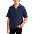 thumbnail image 3 of AJTQTH Waffle Knit T-Shirts for Kids Boys Lightweight Casual Summer Short Sleeve V Neck Basic Solid Color Athetic Tees School Fashion Collared Henley Tshirt Tops Navy 4-5 Years, 3 of 9