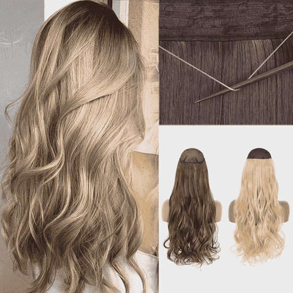 Morovan 32 inch golden curly hair extensions -3/4 head full roll, maximum capacity 140g clip free wig piece, high-temperature fiber wig