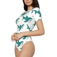 thumbnail image 2 of Yiaed Cartoon Shark Print Women's Waist-Cinching Short-Sleeved Onesie,Elastic Onesiet,Snaps At Bottom,Easy To Put On And Take Off for Wome Bodysuit -Large, 2 of 8