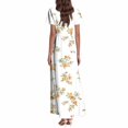 thumbnail image 5 of vigerkar Women's Flowy Chiffon Maxi Dress – Floral Print, V-Neck, Short Sleeve with Ruffled Hem & Waist Tie, Boho Beach Dress Yellow, M, 5 of 7