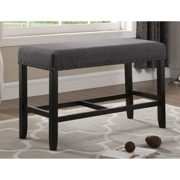 Newboti Furniture Biony Fabric Counter Height Dining Bench with Nailhead Trim, Grey 75084