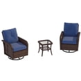 thumbnail image 5 of Clouddwell 3 Pieces Outdoor Patio Furniture Set, Rattan Wicker Sectional Swivel Rocker Chairs Sets, Blue/Brown, 5 of 8