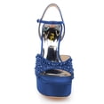 thumbnail image 4 of FSJ Women Bling Rhinestones Ankle Buckle Strap Sandals Chunky Platform Heels Pumps Square Open Toe Wedding Dress Shoes Size 8 Blue, 4 of 5
