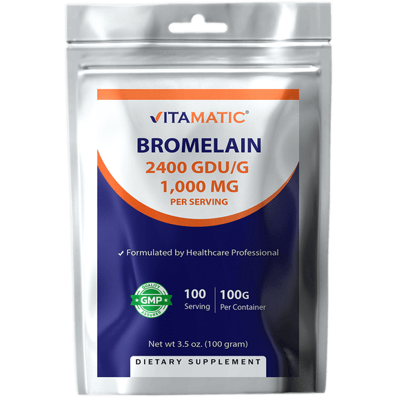 Vitamatic Bromelain Powder, 1000mg, Supports Digestion, 100 Grams