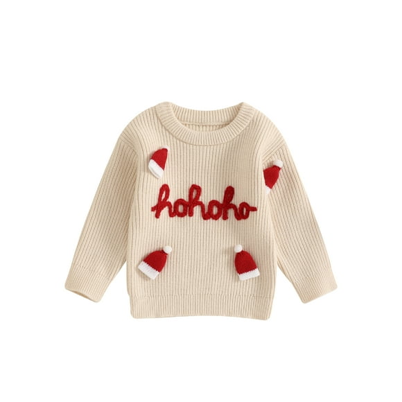 Gupgi Chandail de Noël pour Bébés Filles Garçons, Chandail Décontracté avec Chapeau de Père Noël Imprimé Tricoté, Tricot Chaud pour Tout-Petits