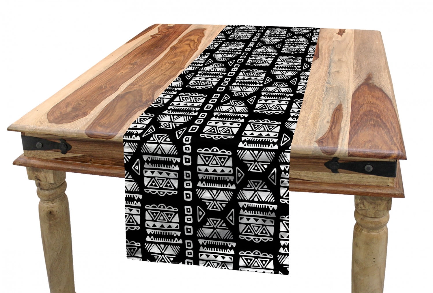 Aztec Table Runner, Doodle Illustration of Traditional Triangles