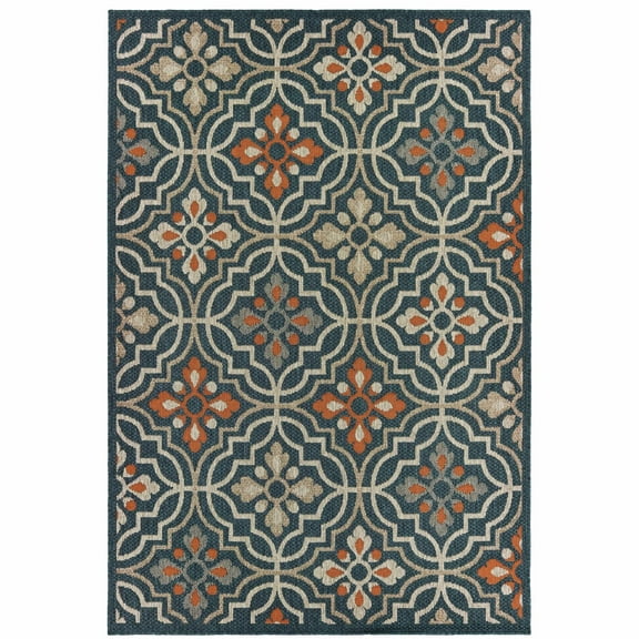 Avalon Home Lakeland Trellis Indoor/Outdoor Rug, 9'10" X 12'10", Grey/ Orange