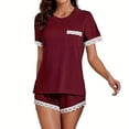 thumbnail image 3 of Viluyesy Round Neck T-Shirt and Shorts Set for Womens Solid Color Tops Elastic Waist Short Pants Shirt and Shorts Sets Two PC Wine Size XL, 3 of 8