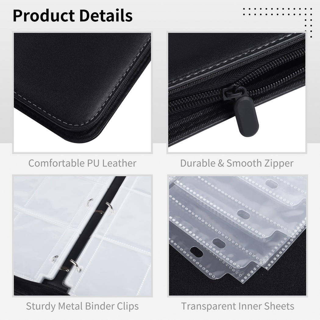900-Pocket Trading Card Binder, Portable Card Binder with Removable Sheets, Sports Card Binder, PU Leather Storage Case with Zipper for Standard-sized Baseball, Football, Basketball Cards