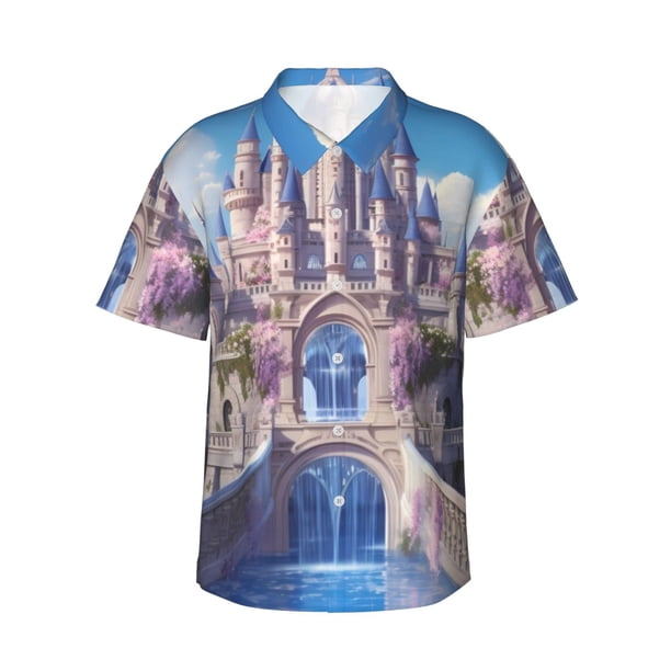 Balery Majestic Fantasy Castle Camisas hawaianas de manga corta para hombre, camisas playeras de corte holgado, camisas de vacaciones con botones,X-Large
