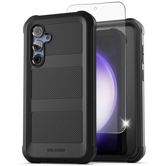 Encased FalconShield Designed for Samsung Galaxy S23 FE Case with Screen Protector Built-In - Protective Full Body Phone Case (Black)
