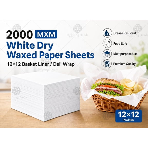 2000 MXM White Dry Waxed Paper Sheets 12x12 Basket Liner / Deli Wrap