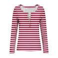 thumbnail image 4 of FDGIU ‌‌‌‌‌‌‌Women’s Ribbed Knit Striped Long Sleeve Top - Henley Neck Slim Fit Layered Tee for Work Casual, 4 of 7