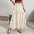 thumbnail image 2 of Ediodpoh Women's Skirts Summer Linen Solid Color A Line Wrap Skirt with Drawstring Flowy Boho Ruffle High Waist Beach Maxi Skirts Beige XL, 2 of 5