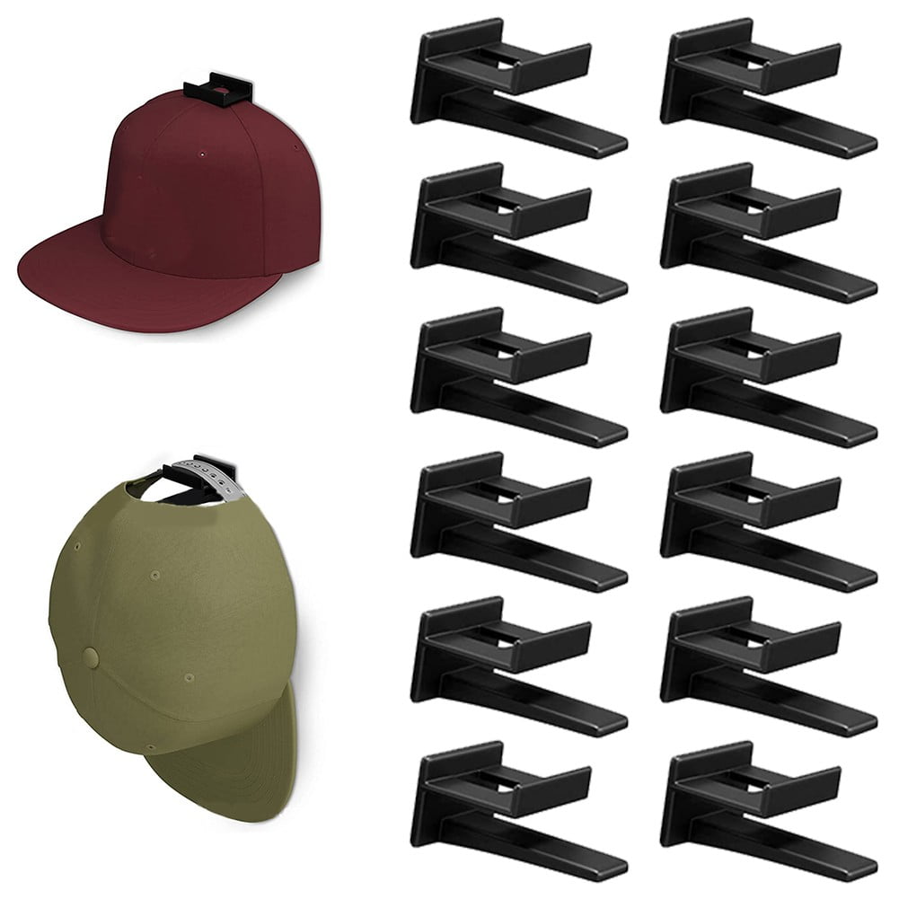 Cap Holder Strong Cap Hanger Baseball Cap Holder Hat Shelf Black Hat Hook for Wall Mounting Hat Baseball Cap Hanger Organiser Baseball Cap Hat Rack Wall Door Hanger Holder 12 Pcs