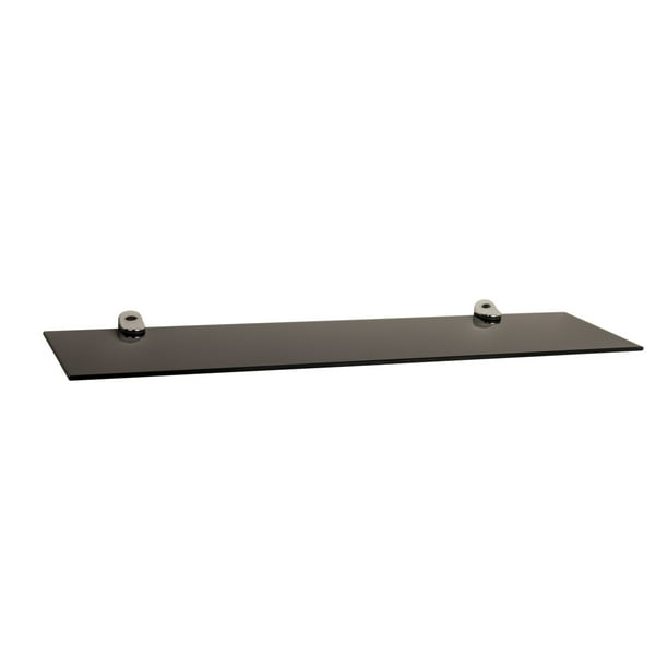 Black Smoke Glass Floating Shelf with Chrome Brackets 24 x 6"