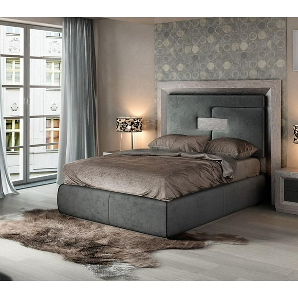 Gray High Headboard King Platform Bed Modern Contemporary Made In Spain Esf Enzo Com Gray High Headboard King Platform Bed, Tall Headboard King Bed