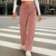 thumbnail image 5 of RKSTN Women's Corduroy Pants Plus Size Slim Fits Elastic Waisted Drawstring Lounge Pants Womens Casual Solid Oversized Loose Fits Comfortable Trousers Straight Leg Work Pant Fall Spring Clothes, 5 of 8