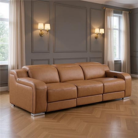 HomeRoots 632888 30 x 103 x 41 in. Chestnut Italian Leather Reclining USB Sofa