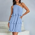 thumbnail image 4 of Ruyang Women's 2024 Summer Sleeveless Mini Dress Boho One Shoulder Ruffle Tiered Layered Chiffon Flowy A Line Short Sleeve Dress, 4 of 6