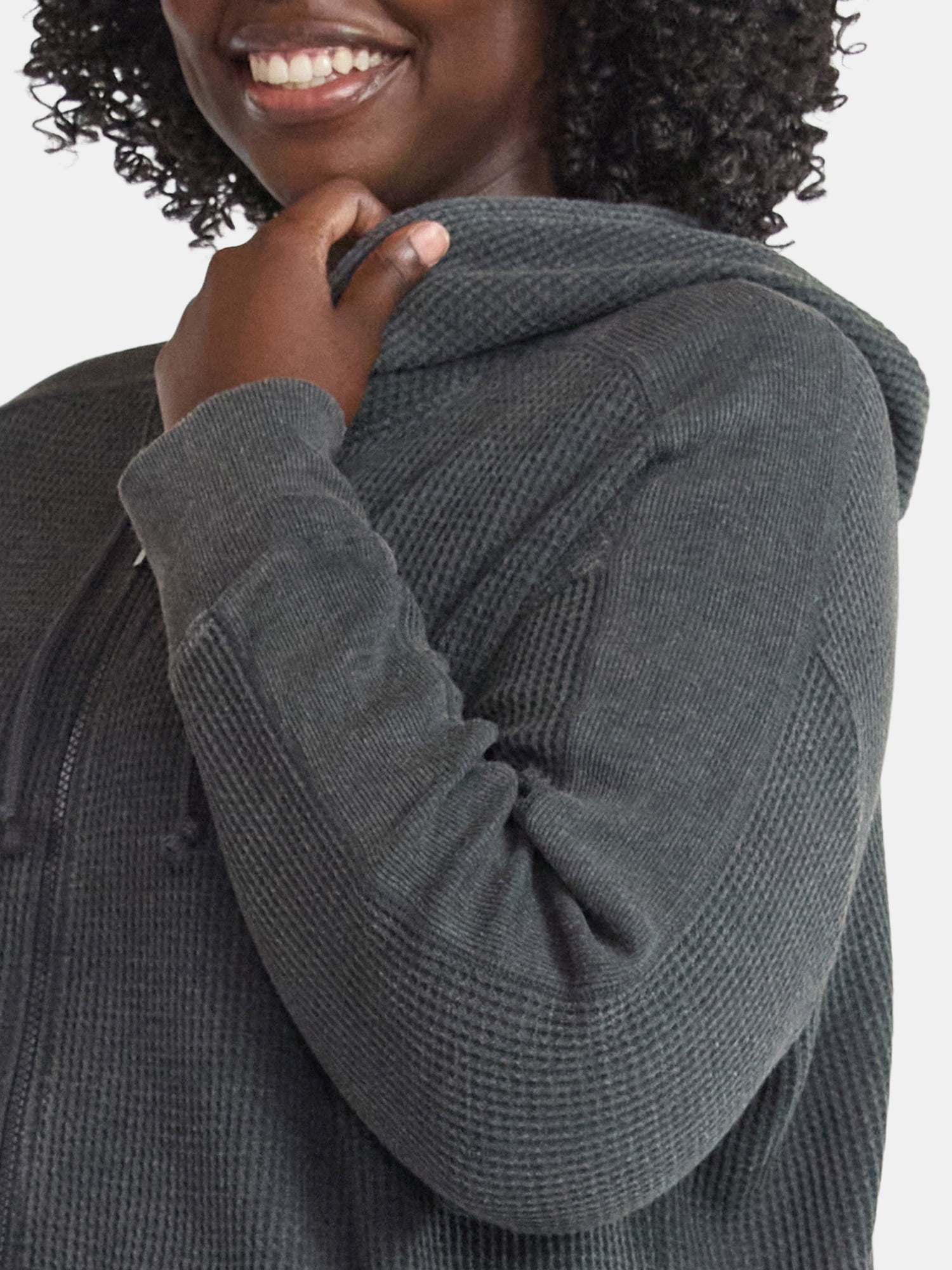Terra & Sky Women's Plus Waffle Texture Zip Front Hoodie, Sizes 0X-4X