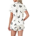 thumbnail image 3 of INSPIRE CHIC Women's Pajama Sets Short Sleeves Cute Bow Print Soft Comfy Button Up Tops and Shorts 2 Pcs M White, 3 of 5