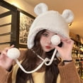 thumbnail image 5 of iHPH7 Bear Hat Ear Warmers Fluffy Snow Hat Fuzzy Beanie with Pom Trapper Hat Winter Hats for Women White One Size, 5 of 5
