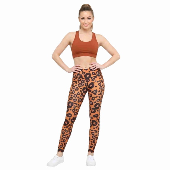 COUVER Women's High Waisted Animal Print Performance Activewear Leggings Spot On Leopard Brown Large