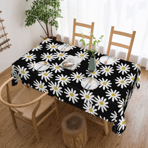 daisy daisies flowers florals flower black Tablecloth 50x70 Inch, Washable Waterproof Rectangular Table Cover for Party Picnic Dinner Decor