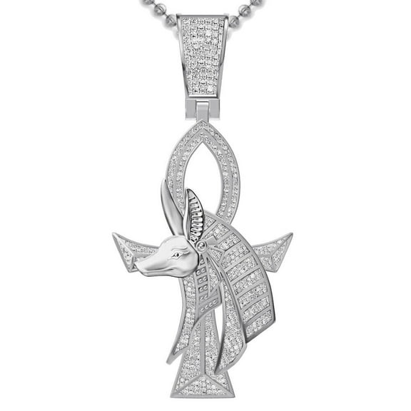 Real Diamond Egyptian Ankh Cross Anubis Death God Pharaoh Charm Pendant 2.25''
