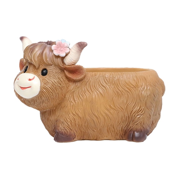 Fareti Highland Cow Planter, Decorative Resin Flower Pot for Succulents, Highland Cow Decor, Small Animal Plant Container for Indoor Outdoor