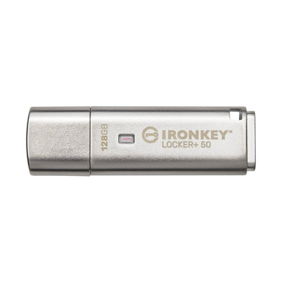 Kingston 128GB IronKey Locker XTS-AES 256-Bit Plus 50 USB Type-A Flash Drive with Automatic USB to Cloud Back Up and Multi-Password Option