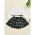 thumbnail image 4 of Musuos Little Girls Tweed Skirt Outfit, 6M-4T Plaid Long Sleeve Fake Two-Piece Crop Tops Elastic Waist Skirt 2 Piece Set for Fall, 4 of 9