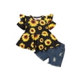 thumbnail image 1 of SUNSIOM Girl?s 2Pcs Clothes Suit, Printed Tops with Short Ripped Jeans, 1 of 9