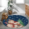 thumbnail image 3 of Round Rugs 4Ft, Blue Christmas Round Area Rug Washable Indoor Throw Carpet, Snowman Bear Xmas Tree Snowflake Soft Non Slip Circle Rug for Kitchen Nursery Room Home Decor Aesthetic, 3 of 8