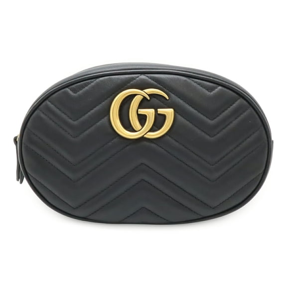 Pre-Owned GUCCI GG Marmont Belt Bag, Body Waist Pouch, Quilted Leather, Black, #75 491294