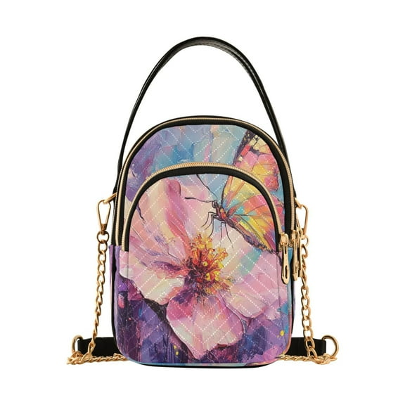 YAZAOO Cross Body Fashion Shoulder Waist Purse Bags Butterfly and Flower Painting Pocket Handbags