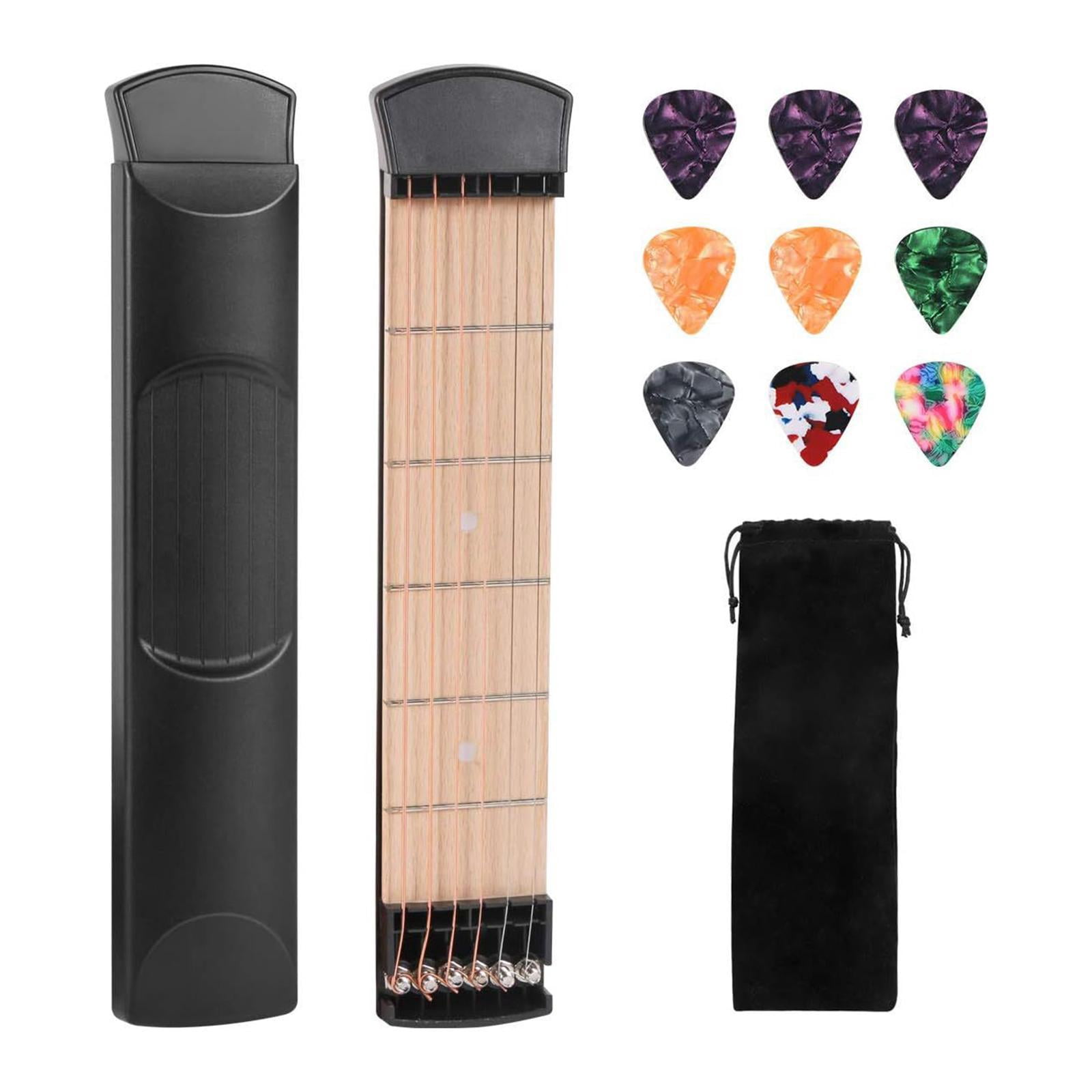 Dualoai Pocket Guitar Mini Useful for Beginner for Home Travel 6 Strings Fingerboard Black