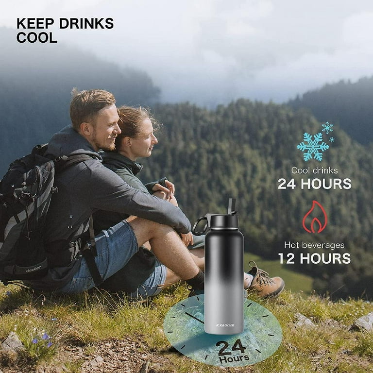  Zibtes 40 oz Insulated Water Bottle With Straw,3 Lids(Flip,  Spout and Handle Lid), Stainless Steel Leak Proof Sports Water Flask,  Double Walled Vacuum Metal Water Bottle (Black) : Sports & Outdoors