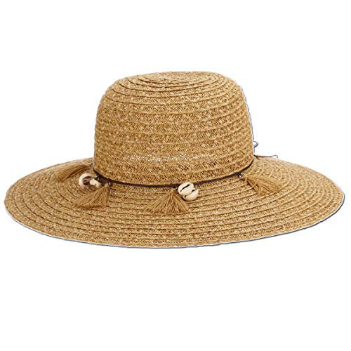 NWT PJL546 Women's PANAMA JACK Paper Braid Big Brim Sun Hat with Shells 