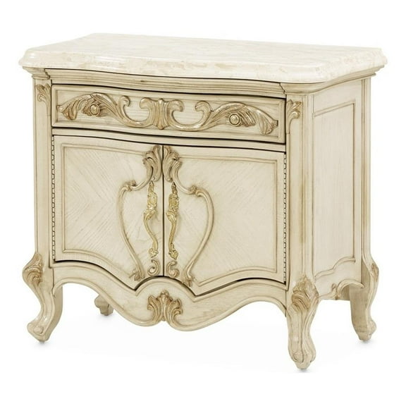 Michael Amini Platine de Royale Marble and Wood Nightstand - Champagne Ivory