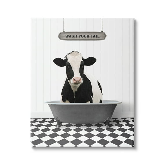 Stupell Industries Wash Your Tail Bathroom Animals & Insects Painting Gallery Wrapped Canvas Print Wall Art, 16 x 20