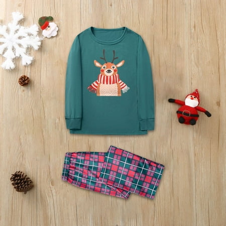 

LEEy-world Christmas Pajamas For Family Christmas Pajamas Cute Deer Print Long Sleeve Totem Pjs Set Green 2T