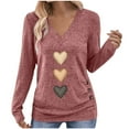 thumbnail image 2 of Xuniizn Valentine's Day Womens Long Sleeve Shirts, Heart Print V Neck Casual Loose Tops, Plus Size Soft Cozy Sweatshirt, Gifts for Her, 2 of 8