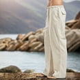 thumbnail image 5 of Pantalones de lino casuales para hombre, pantalones holgados con piernas rectas, cintura elástica, pantalones de verano para playa y yoga, 5 of 5