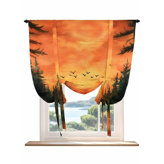 Sunset Forest Tie Up Curtains for Windows 45 Inch Length Balloon Curtains Kitchen Adjustable Balloon Window Shade Country Orange Sky Trees Nature Scenery Tie Up Bathroom Curtain Window 34"x45"